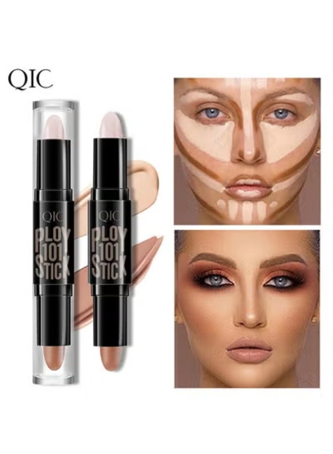 QIC Dual-End Highlighter Makeup Stick Contour Stick, Cream Contour Bronzer Sticks, Waterproof Face Concealer Pen for Body Face Brighten Facial Shade, Create 3D Makeup - Image 1